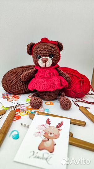 Вязаные игрушки ручной работы Амигуруми медвежонок