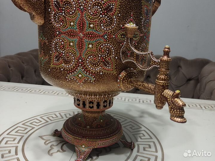 Тульский самовар, расписанный точечная роспись