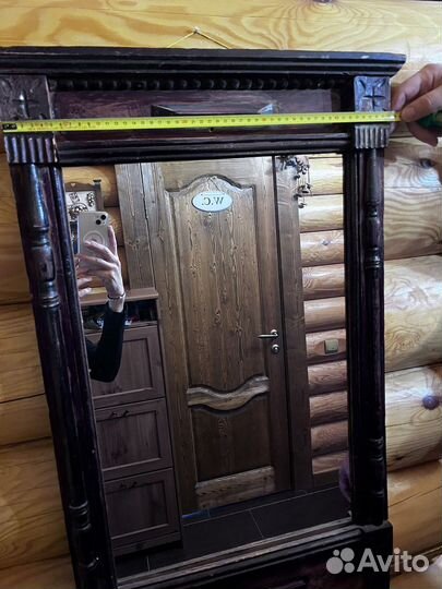 Зеркало старинное деревянное рама 88х50