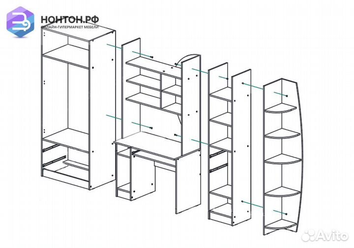 Стенка Юниор-2 сиреневый металлик / дуб беленый