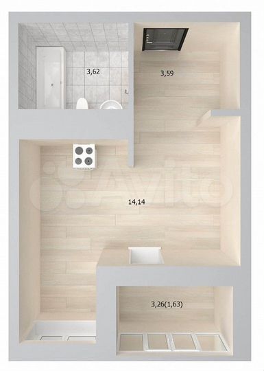 Квартира-студия, 25,2 м², 6/17 эт.