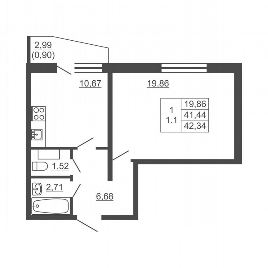 1-к. квартира, 42,3 м², 9/16 эт.