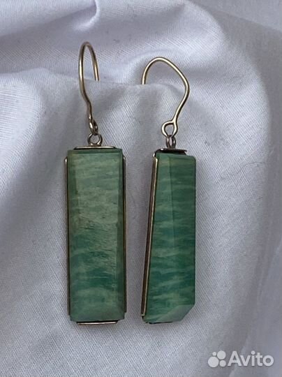 Серьги Винтаж серебро 875 Амазонит звезда