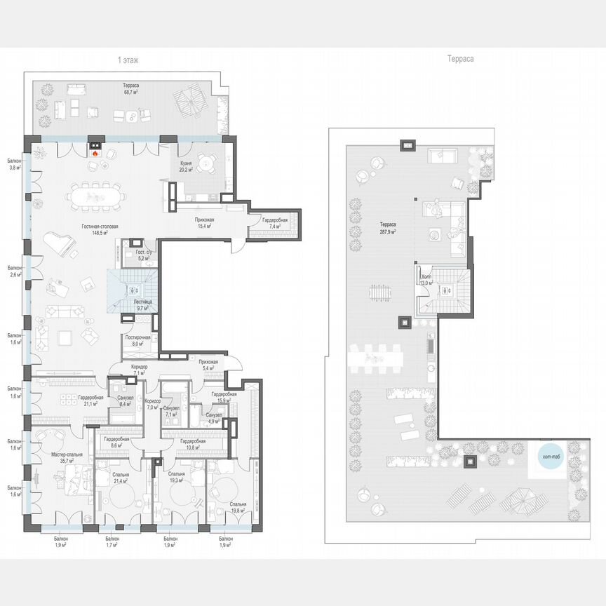 4-к. квартира, 490,6 м², 6/6 эт.
