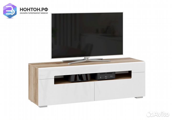 Тумба под тв Фьюжн белый глянец / дуб делано