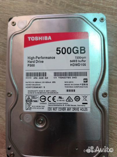 Жесткий диск Toshiba 500 гб, на запчасти
