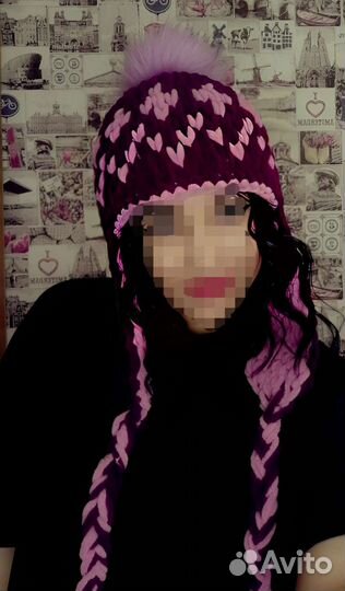 Шапка ушанка женская вязаная