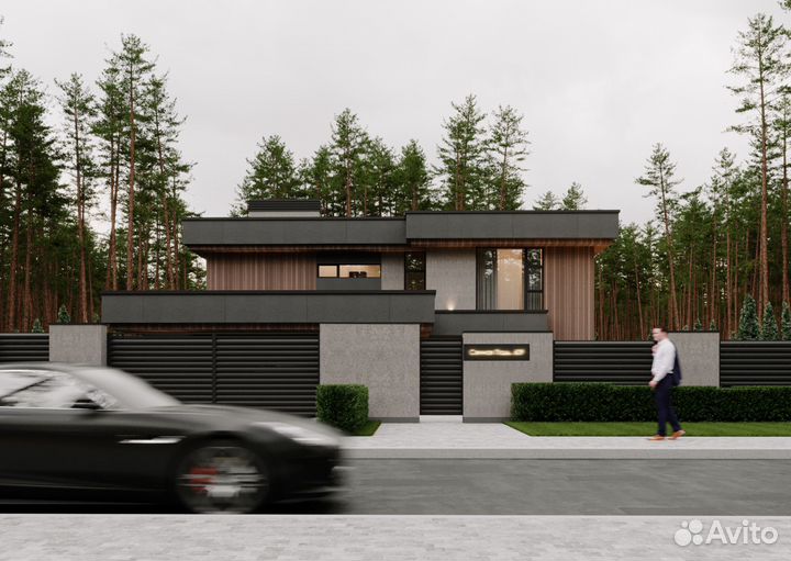 Проект двухэтажного дома с плоской крышей 230 кв.м