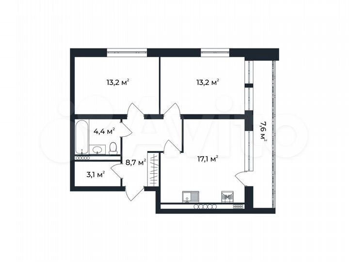 2-к. квартира, 63,5 м², 1/5 эт.