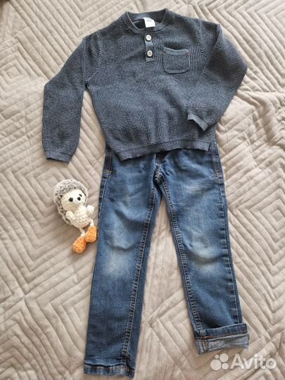 Свитер 110, джинсы 116 р. Штаны зелёные 116