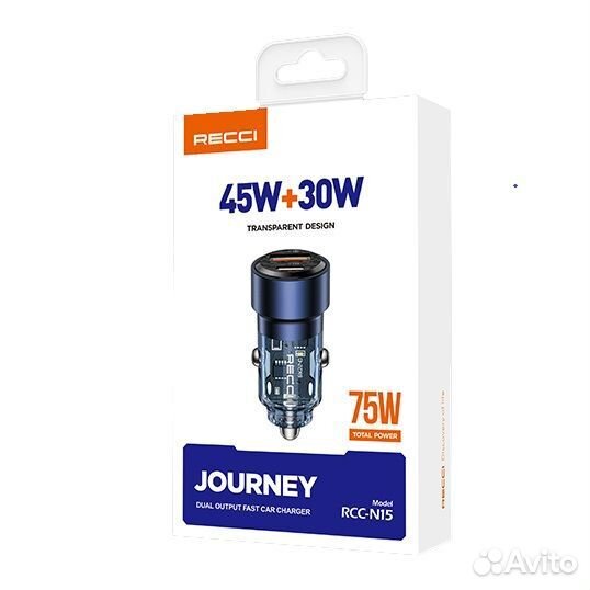 Азу recci RCC-N15 1xUSB-A 1xUSB-C PD/QC3.0 75W BL