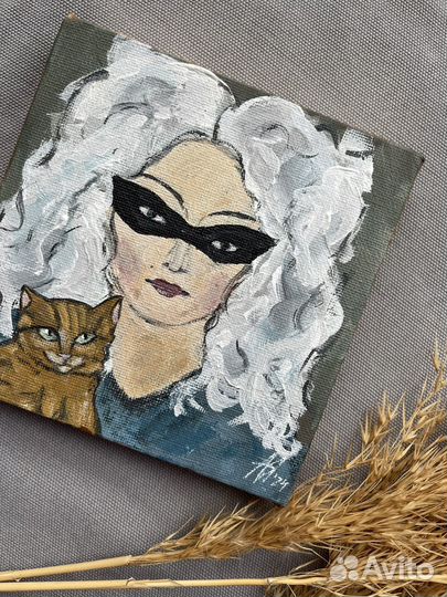 Картина Венера и ее кот Винсент 12х12 холст