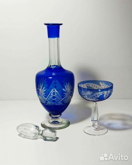 Графин, креманка кобальтовый хрусталь 50-е г