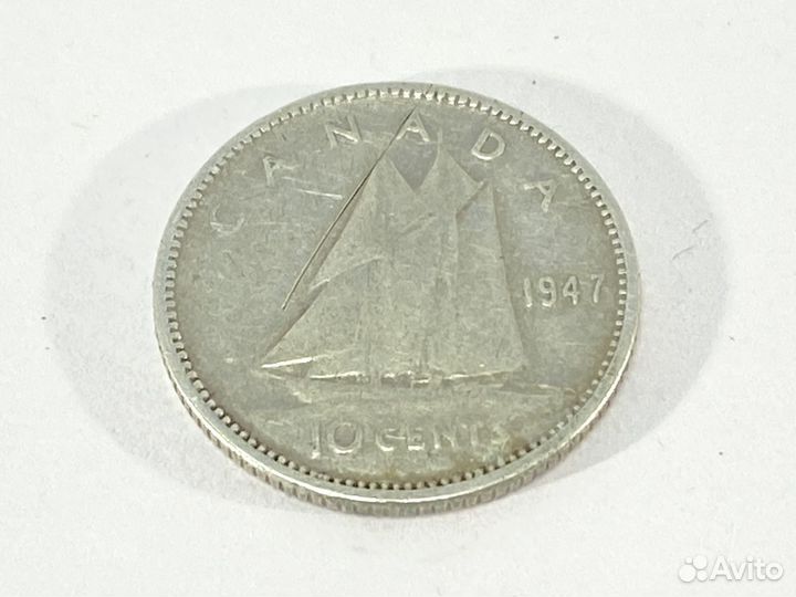 Монета 10 Центов Канада Серебро 800 1947 Год