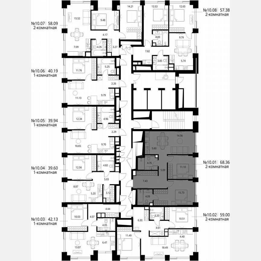 2-к. квартира, 68,4 м², 10/27 эт.