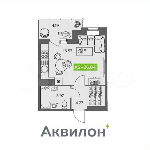 Квартира-студия, 26,8 м², 4/9 эт.