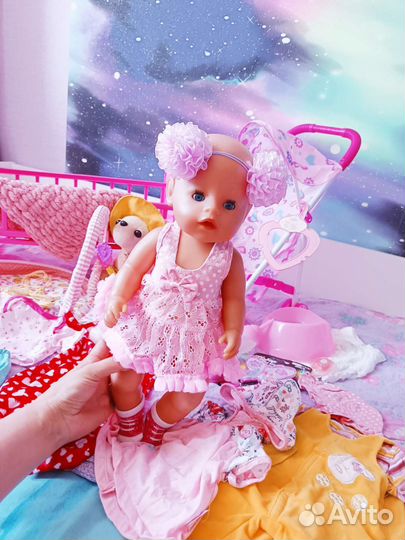 Кукла пупс Беби борн 45 см с коляской вещами и др