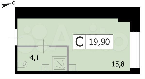 Апартаменты-студия, 19,9 м², 3/8 эт.