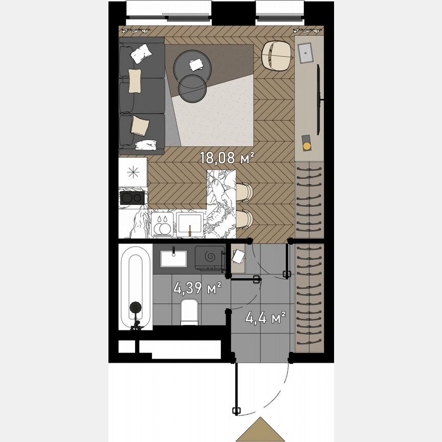 Апартаменты-студия, 26,7 м², 20/23 эт.