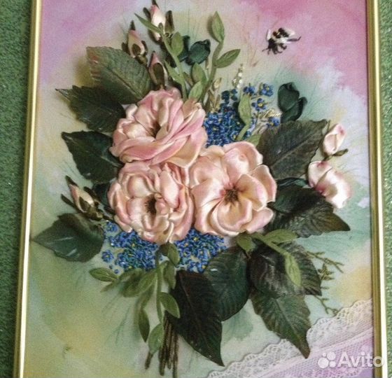 Картины, вышитые лентами. Ручная работа