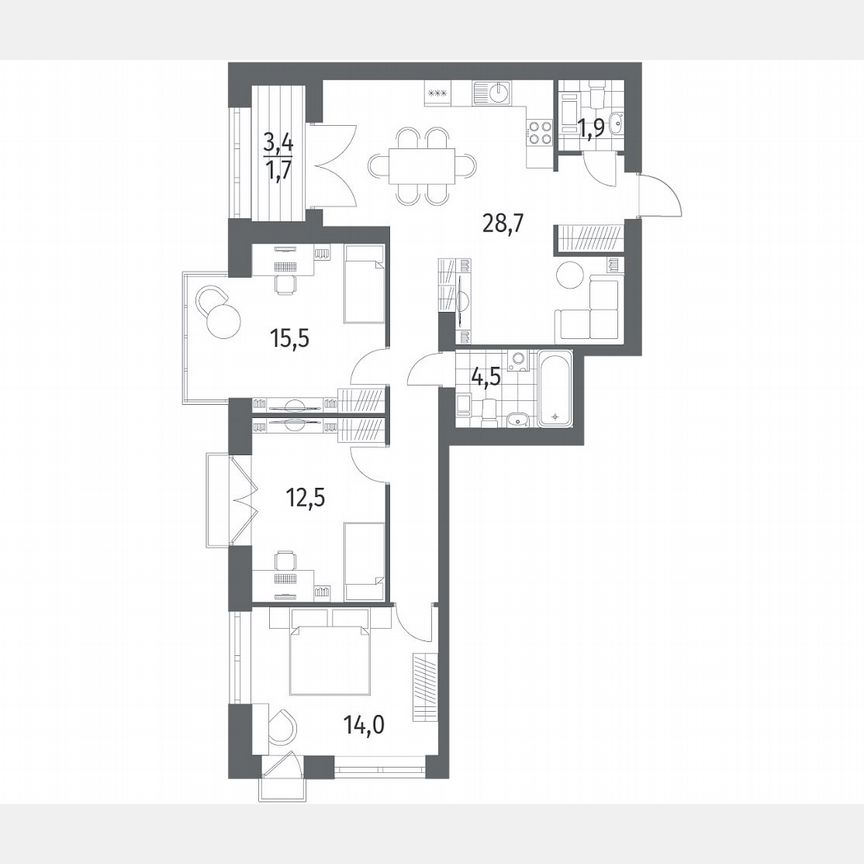 3-к. квартира, 89,5 м², 7/11 эт.