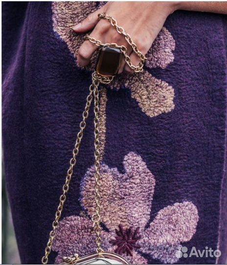 Новое Валяное пальто-кокон с шелковыми цветами, ра