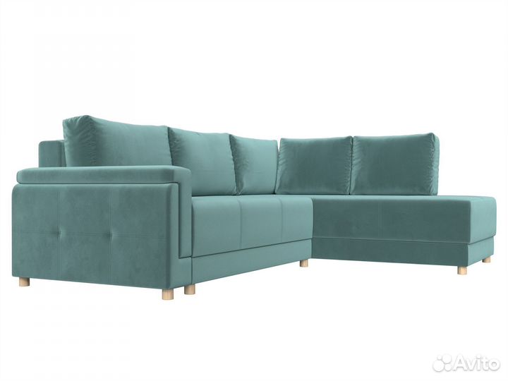 Диван угловой Лига-024 правый угол, велюр, бирюзовый