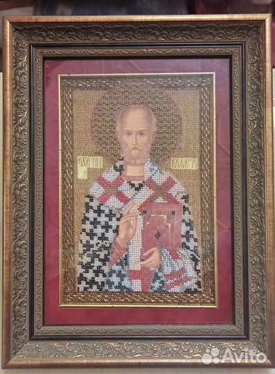 Икона Николай, вышита бисером