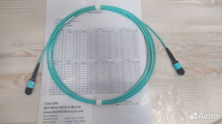 Патчкорд опт. MPO/UPC FF MM. 12 волокон, 3м (Cross