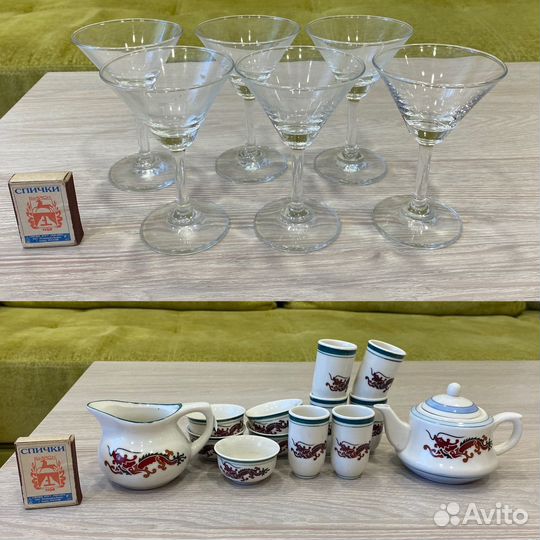 Бокалы, рюмки, стаканы, чашки, тарелки и др