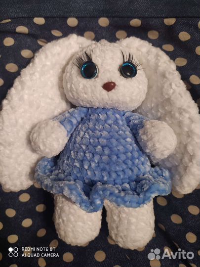 Зайчик ручной работы, вязаный, мягкая игрушка анти