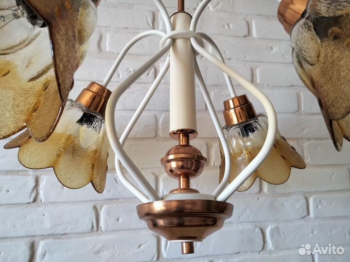 Люстра винтажная СССР 4 плафона цветное стекло