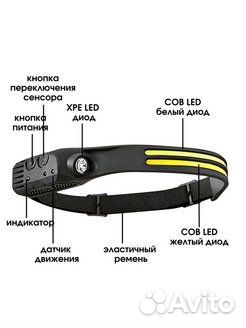 Гибкий налобный фонарь-лента с боковым фонариком