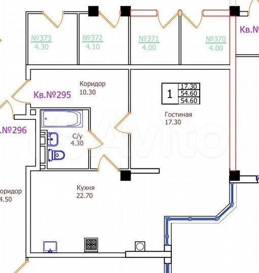 1-к. квартира, 54,6 м², 7/8 эт.
