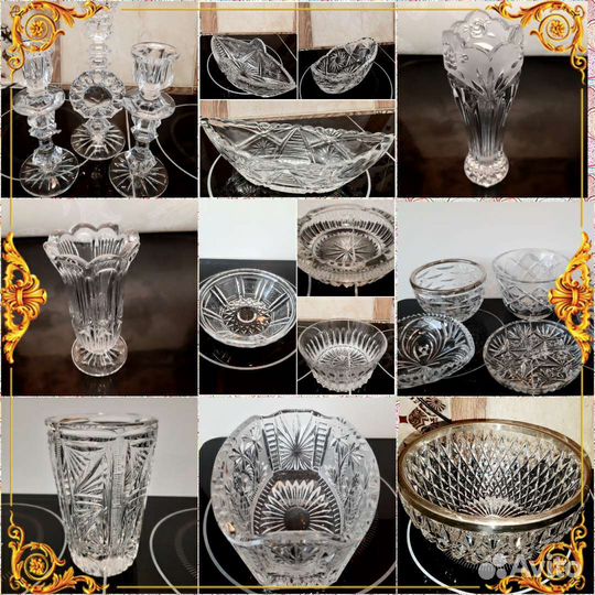 Красивые хрустальные вазочки, конфеты, подсвечники