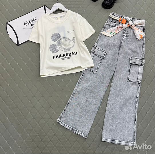 Комплект, джинсы и футболка, 134-158