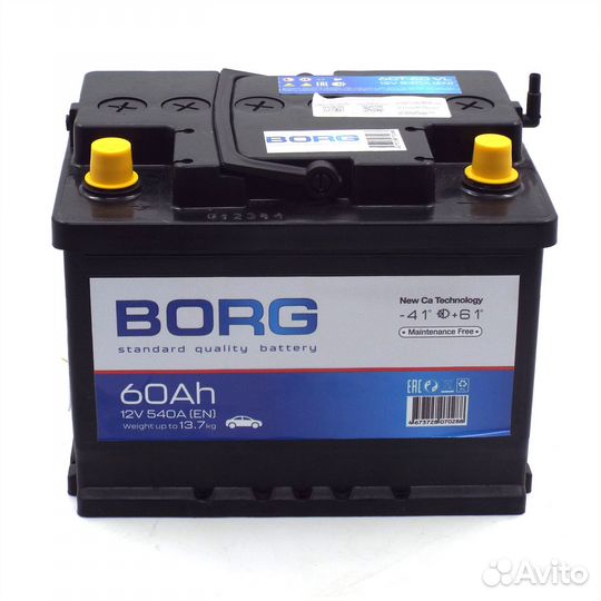 Аккумулятор автомобильный borg Standart 60 Ач п.п
