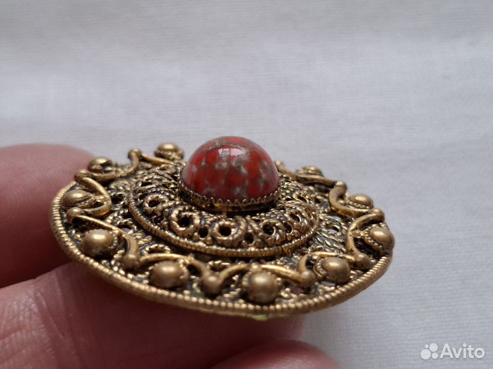 Брошь винтаж Чехословакия пекинской стекло ажурная