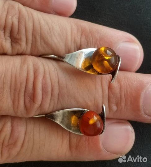 Серьги серебро янтарь СССР