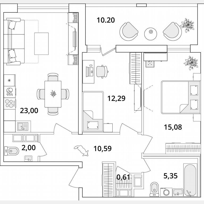 2-к. квартира, 74 м², 15/18 эт.