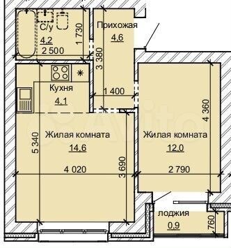 2-к. квартира, 40,4 м², 6/10 эт.