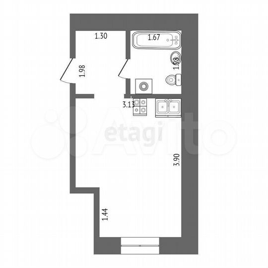 Квартира-студия, 17,1 м², 1/16 эт.