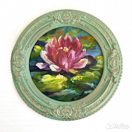 Картина пруд нимфея Мини этюд в рамке Масло