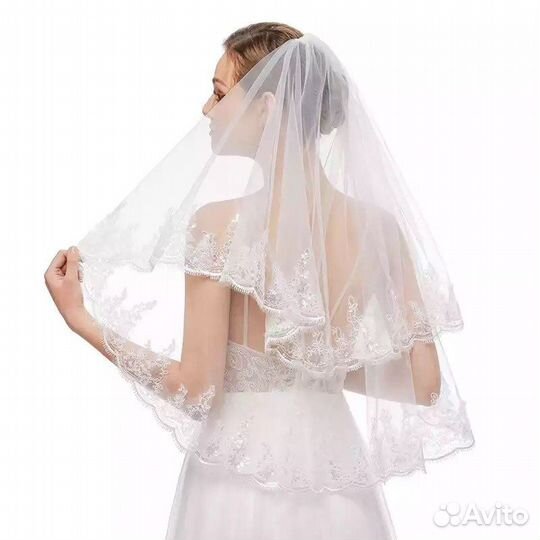 Новая белоснежная фата. Орнамент с пайетками
