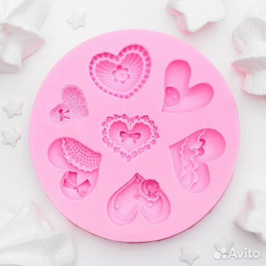 Силиконовый молд «Сердца ажурные», 9,59,5 см, цвет