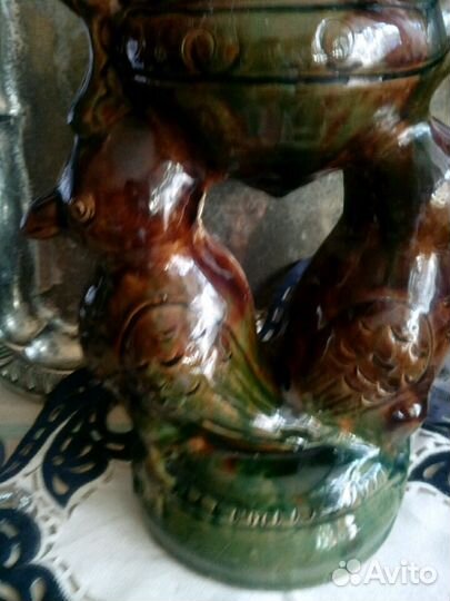 Кувшин высокий Птицы из керамики обливной