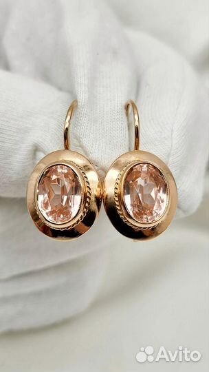 Золотые серьги СССР с корундами 583/6.48 гр