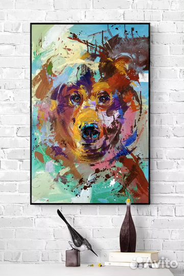 Яркая абстрактная картина маслом на холсте медведь