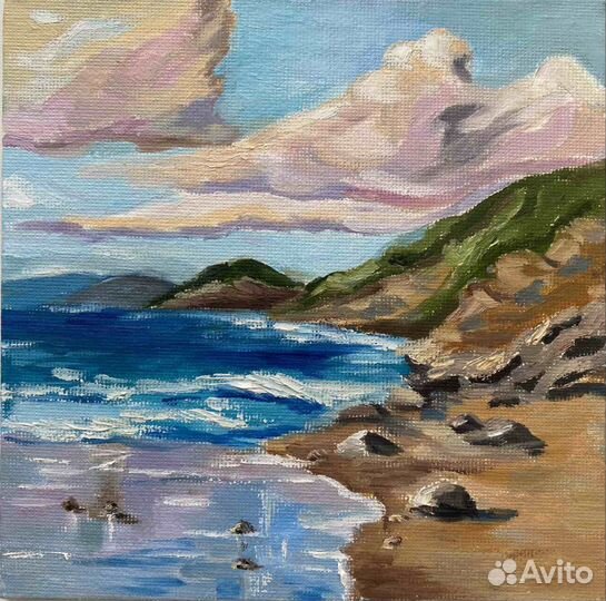 Картина маслом берег моря. Миниатюра