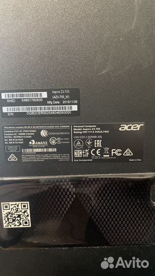 Компьютер acer, aspire Z3-705 моноблок